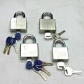 Square steel padlock of white zinc color